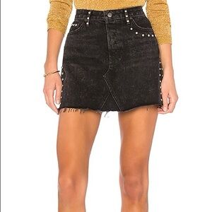 GRLFRND Black Denim Mini Skirt with Stud Trim